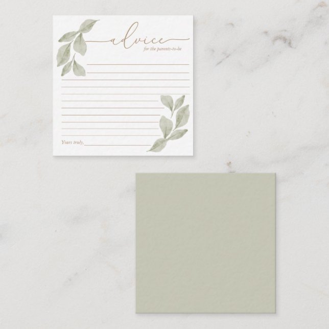 Budget Watercolor Eucalyptus Baby Shower Advice Card (Front/Back)