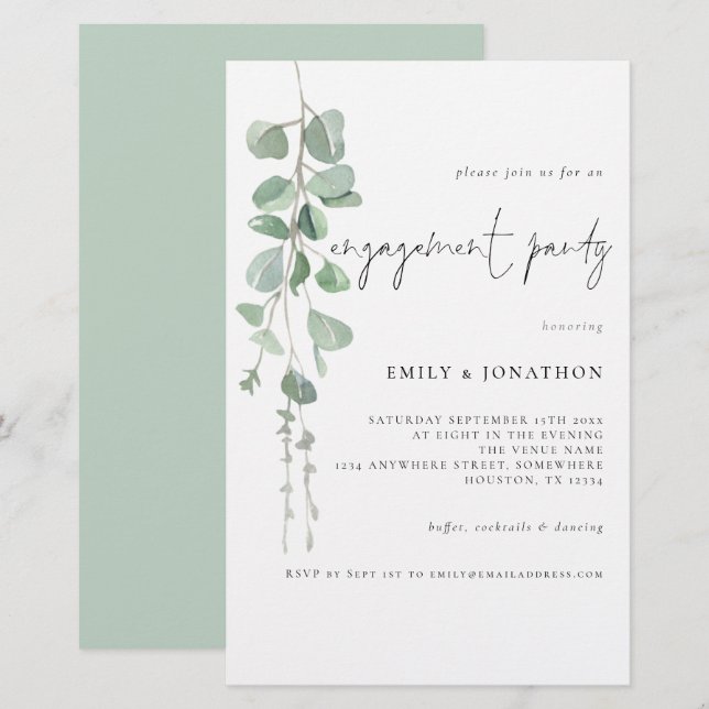 Budget Watercolor Eucalyptus Engagement Invitation (Front/Back)