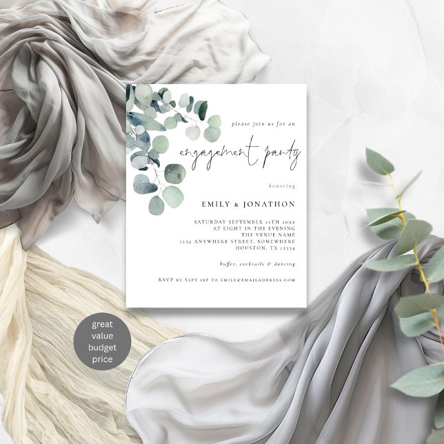 Budget Watercolor Eucalyptus Engagement Invite (Smaller 4.5 x 5.6" budget price)