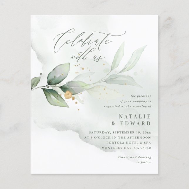 budget Watercolor eucalyptus sage green wedding (Front)
