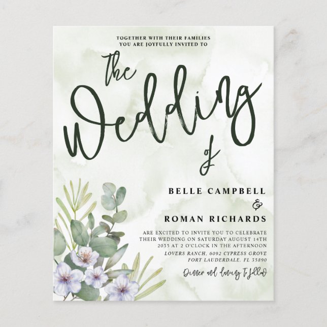 Budget Watercolor Eucalyptus Sage Green Wedding (Front)