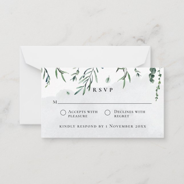 Budget Watercolor Falling Leaves Wedding RSVP Card (Front)