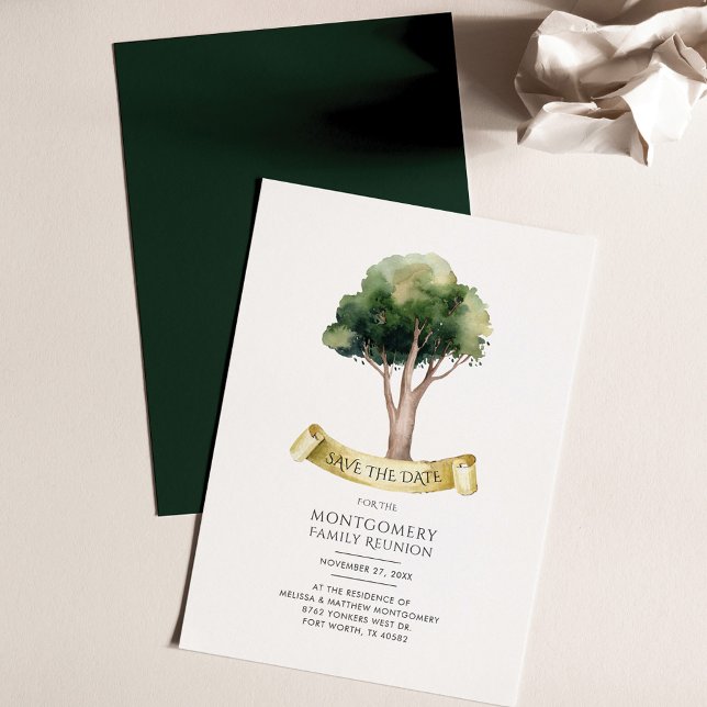 Budget Watercolor Family Reunion Save the Date (Family Tree Save the Date Reunion Announcement)