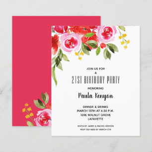 Budget Watercolor Floral Birthday Invitations
