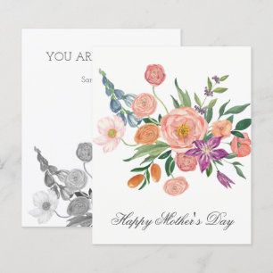 Budget Watercolor Floral Bouquet Mothers Day Card