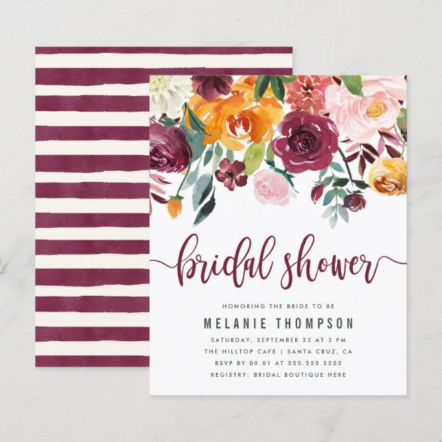 Budget Watercolor Floral Drop Spring Bridal Shower (Front/Back)