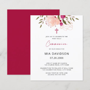 Budget Watercolor Floral Girl 1st Communion Invite