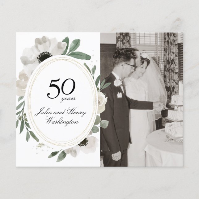 Budget Watercolor Floral Gold 50th Anniversary (Front)