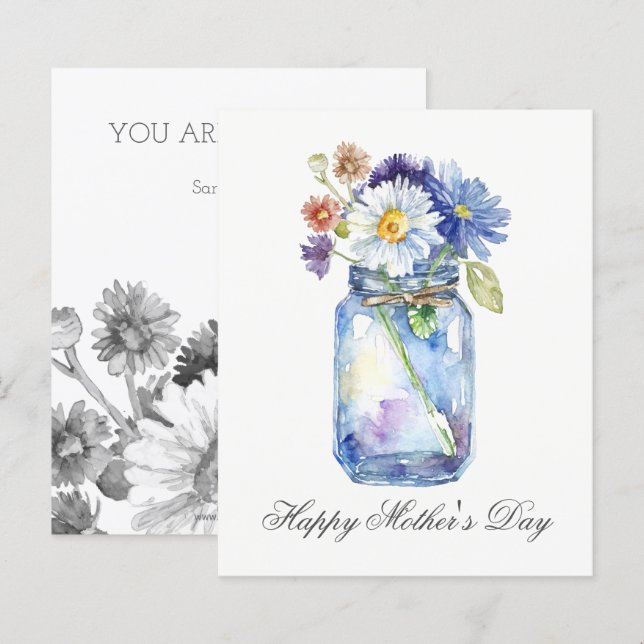 Budget Watercolor Floral Jar Mothers Day Card (Front/Back)