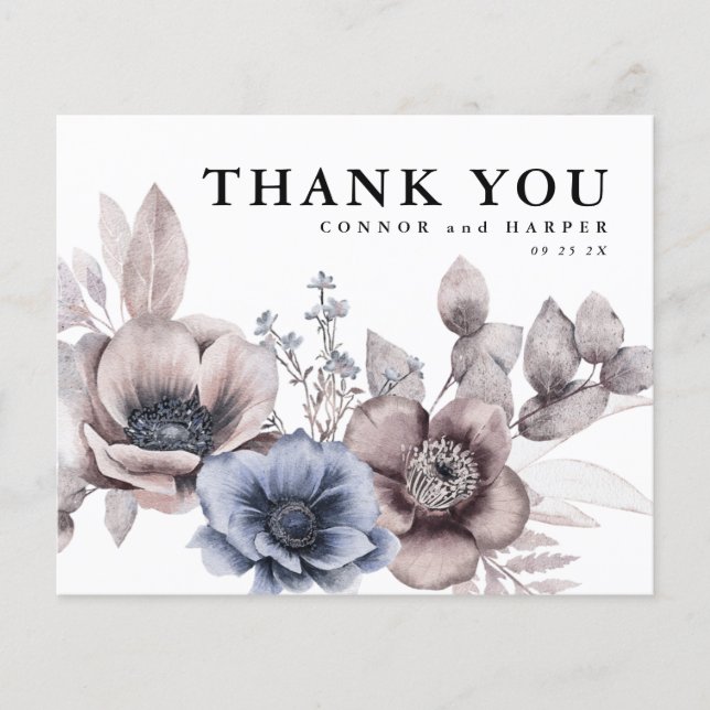 Budget Watercolor Floral Non Photo Thank You Card (Front)