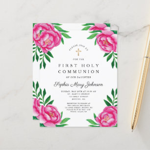Budget Watercolor Floral Peonies First Communion