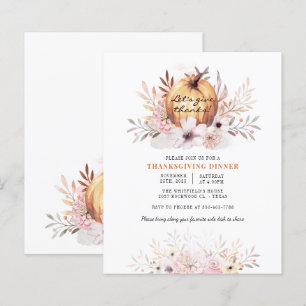 Budget Watercolor Floral Pumpkin Thanksgiving Card