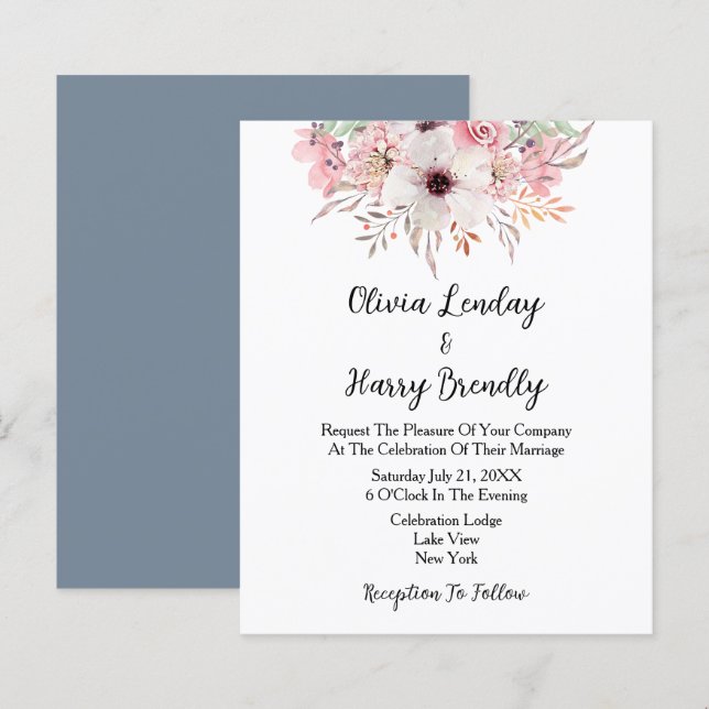 Budget Watercolor Floral Wedding Invitation (Front/Back)