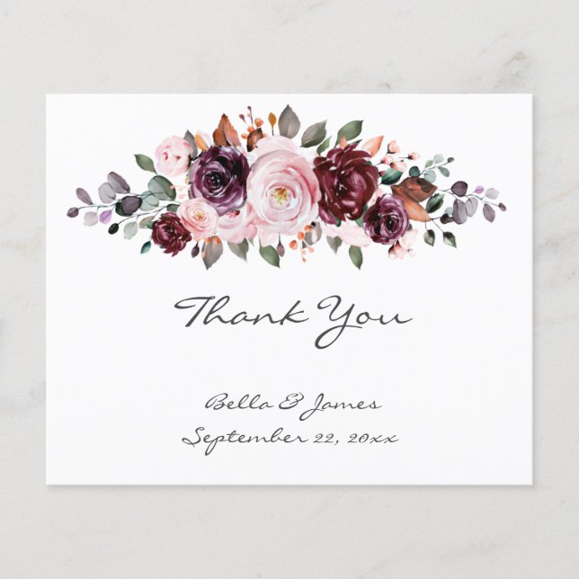 Budget Watercolor Floral Wedding Thank You Card (Front)