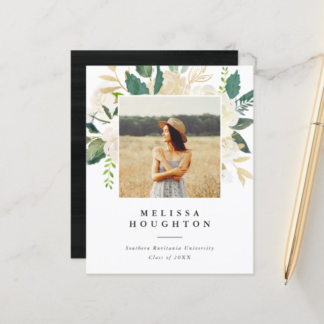 Budget Watercolor Flowers Photo Graduation Party (Front/Back In Situ)