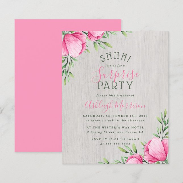 Budget Watercolor Flowers & Wood Surprise Party (Front/Back)