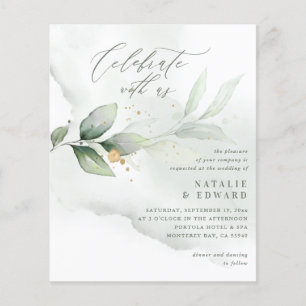 budget Watercolor foliage metallic gold wedding Flyer
