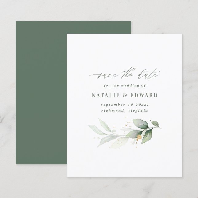 budget Watercolor foliage wedding save the date (Front/Back)
