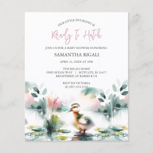Budget Watercolor Girl Baby Shower Duck Theme (Front)