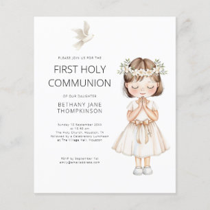 Budget Watercolor Girl First Holy Communion White