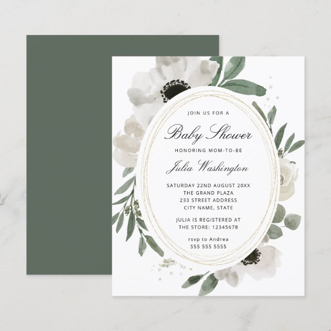 Budget Watercolor Greenery Baby Shower Invitation (Front/Back)