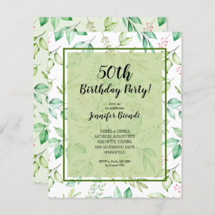 Budget Watercolor Greenery Birthday Invitation