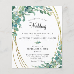 Budget Watercolor Greenery Gold Wedding Invitation