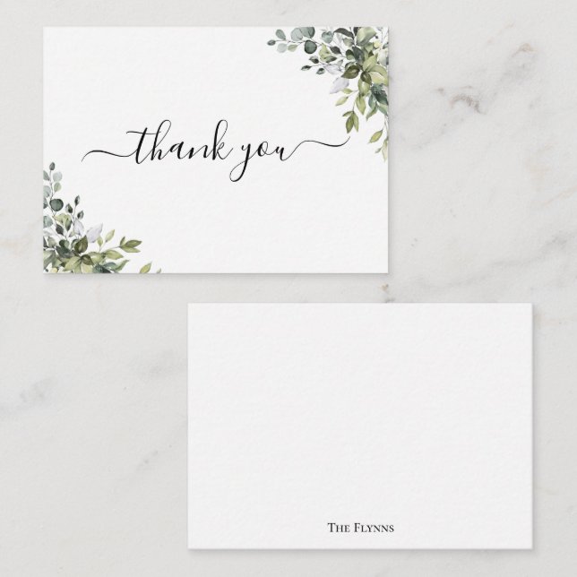 BUDGET watercolor greenery Thank You Note Card (Front/Back)