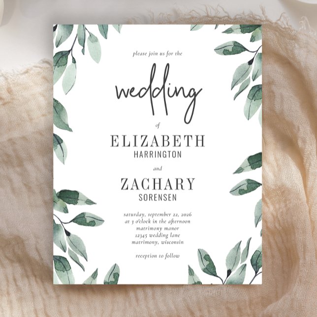 Budget Watercolor Greenery Wedding Invitation (Creator Uploaded)