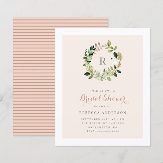 Budget Watercolor Greenery Wreath Bridal Shower (Front/Back)