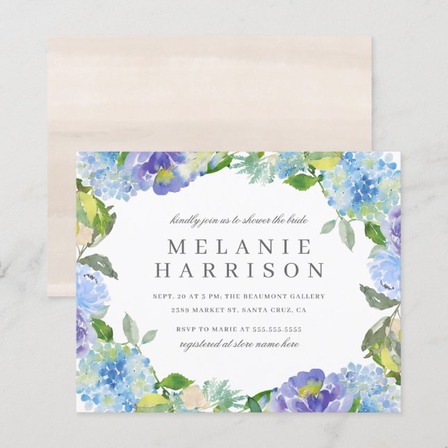 Budget Watercolor Hydrangea Wreath Bridal Shower (Front/Back)