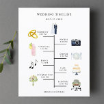 Budget Watercolor Icon Wedding Day Timeline<br><div class="desc">This wedding day timeline program features bride & groom,  rings,  camera,  cocktail glass,  plate setting,  music notes,  cake,  bouquet,  and retro car. For more advanced customisation of this design,  please click the BLUE DESIGN TOOL BUTTON.</div>