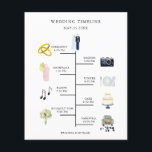 Budget Watercolor Icon Wedding Day Timeline<br><div class="desc">This wedding day timeline program features bride & groom,  rings,  camera,  cocktail glass,  plate setting,  music notes,  cake,  bouquet,  and retro car. For more advanced customisation of this design,  please click the BLUE DESIGN TOOL BUTTON.</div>
