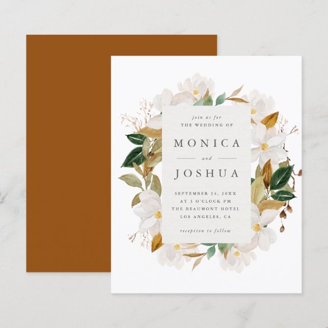 Budget Watercolor Magnolia Blooms Greenery Wedding (Front/Back)