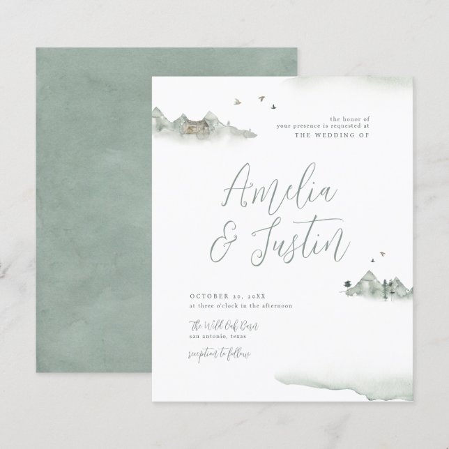 Budget Watercolor Mountains Destination Wedding (Front/Back)