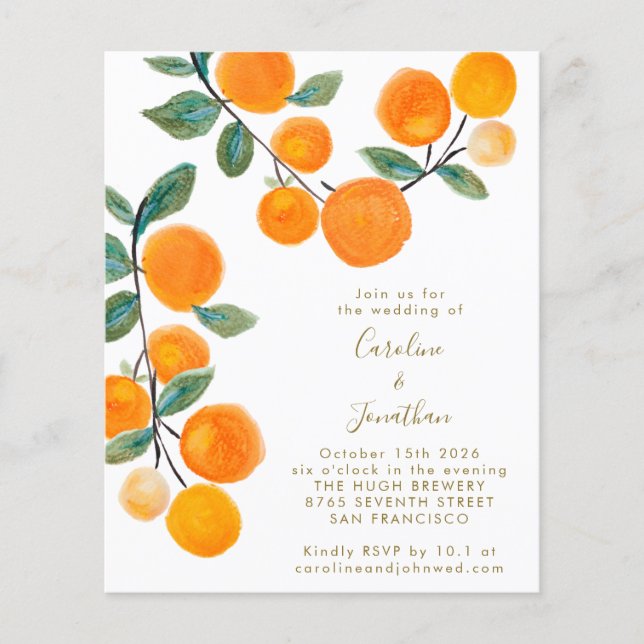 Budget Watercolor Orange Citrus Fruit Wedding (Front)