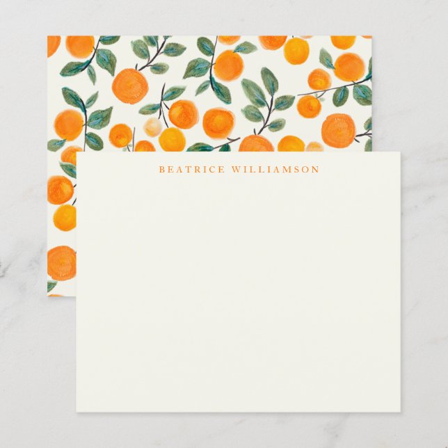 Budget Watercolor Oranges Personalised Stationery (Front/Back)