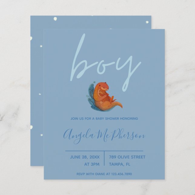 Budget |  Watercolor Otter Baby Shower Invite (Front/Back)