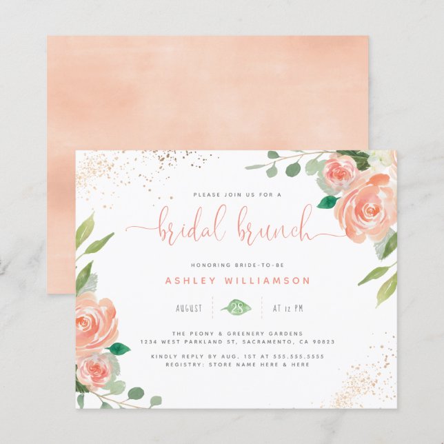 Budget Watercolor Peonies Eucalyptus Bridal Brunch (Front/Back)