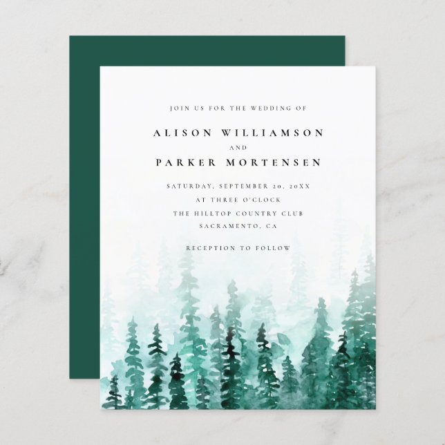 Budget Watercolor Pine Tree Forest Rustic Wedding (Front/Back)