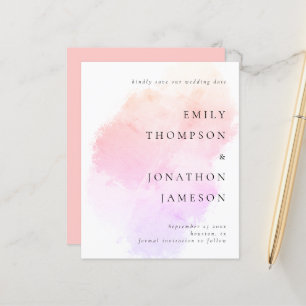 Budget Watercolor Pink Coral Wedding Save The Date