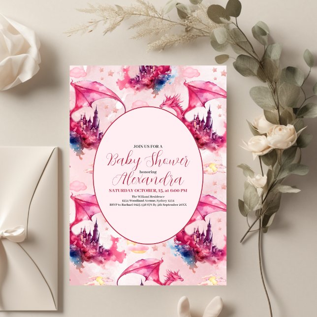 Budget Watercolor Pink Dragon Baby Shower  (Creator Uploaded)