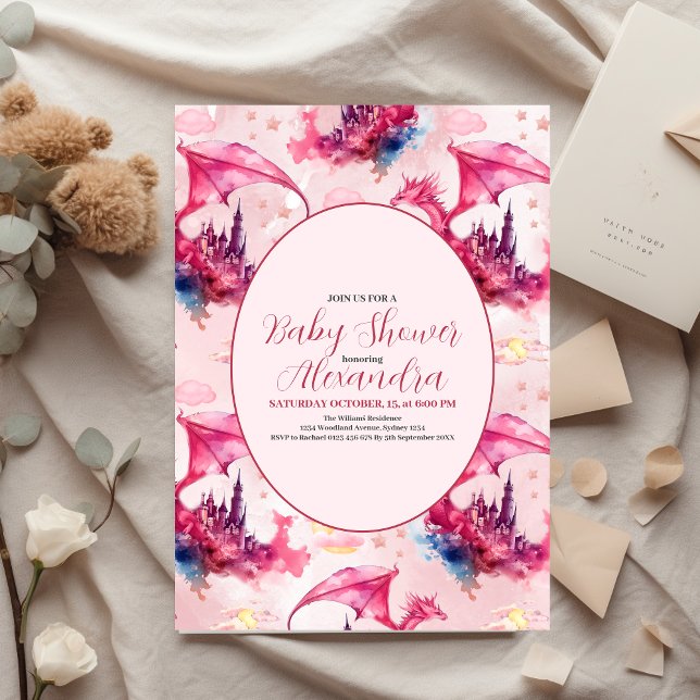 Budget Watercolor Pink Dragon Baby Shower  Flyer (Creator Uploaded)