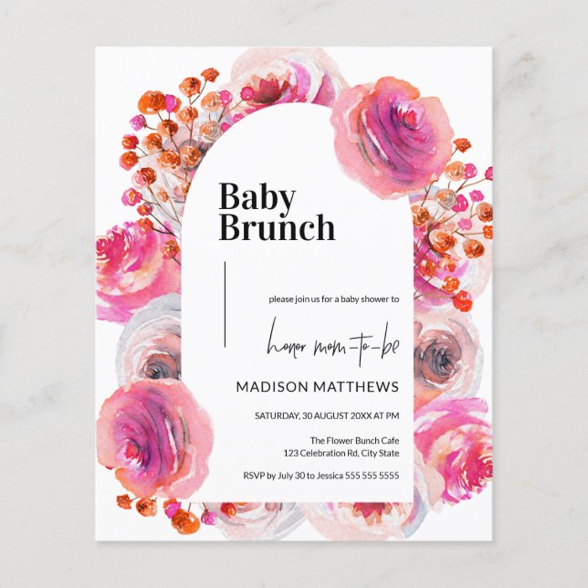 Budget Watercolor Pink Floral Arch Baby Shower (Front)