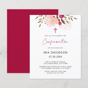 Budget Watercolor Pink Floral Confirmation Invite