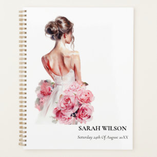 Budget Watercolor Pink Wedding Gown Bridal Shower Planner