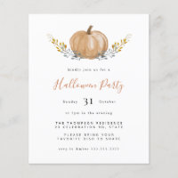 Budget Watercolor Pumpkin Halloween Party Invite