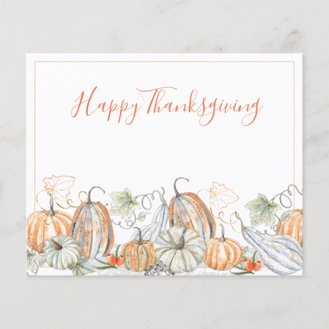 Budget Watercolor Pumpkins Thanksgiving Card (Front)
