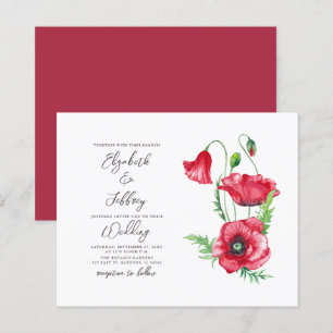 Budget Watercolor Red Poppy Wedding Invitation