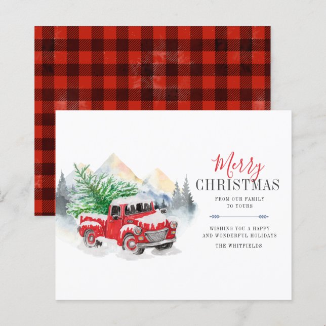 Budget Watercolor Red Truck Merry Christmas (Front/Back)